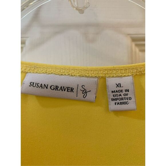 SUSAN GRAVER TOP YELLOW EMBELLISHED NECKLINE LIQUID KNIT SHORT SLEEVE SZ XL - Picture 9 of 10